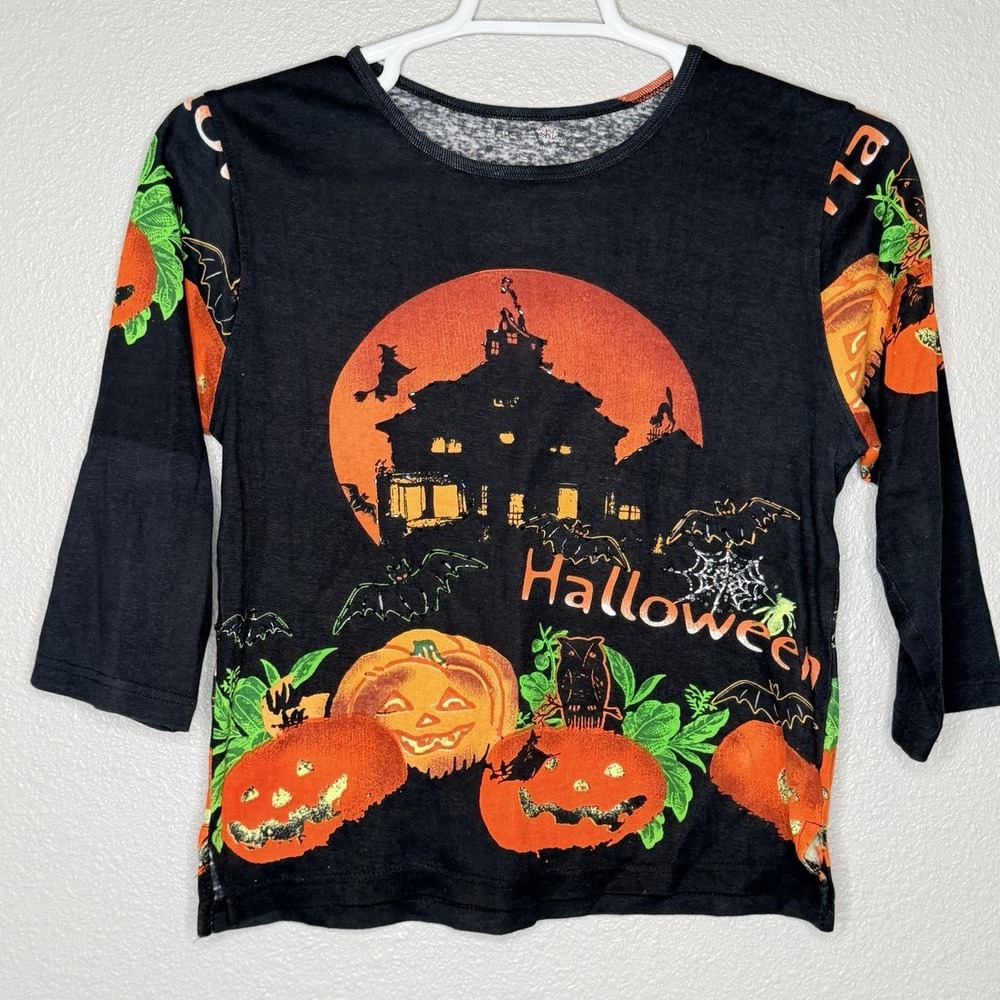Jane Ashley Halloween Beaded Top Haunted House Pumpkins Witch‎ Bats Spooky S
